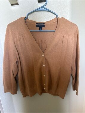 Lands' End Women's Lightweight V-Neck Button Cardigan - Camel Brown
